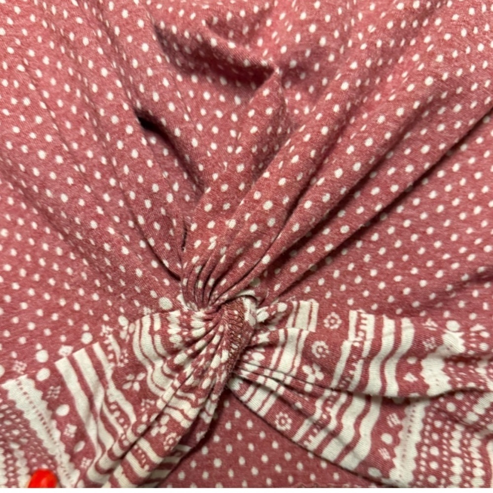 Lucky Brand Boho Western Geometric Twist Front T Shirt Faded Red Striped Top M - Picture 7 of 7